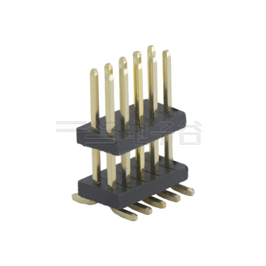 Pitch 1.27mm 180° 双排 SMT 不戴帽 H1.0W3.4 双塑排针 管装 PC5.3 L=14.5 2X05P 黑色 镀全金G/F
